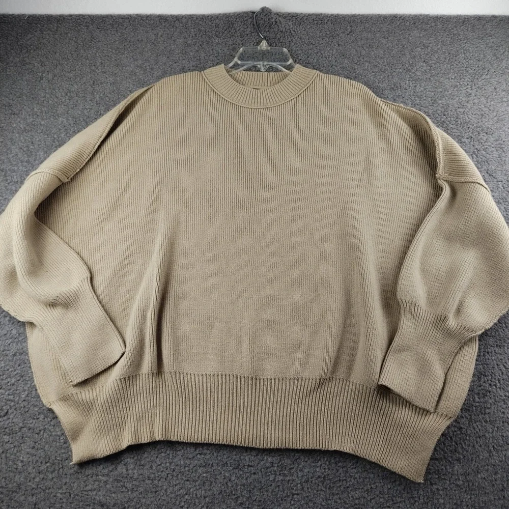 Free People Sweater Womens Medium Ottoman Slouchy Tunic Tan Ribbed Oversized EUC